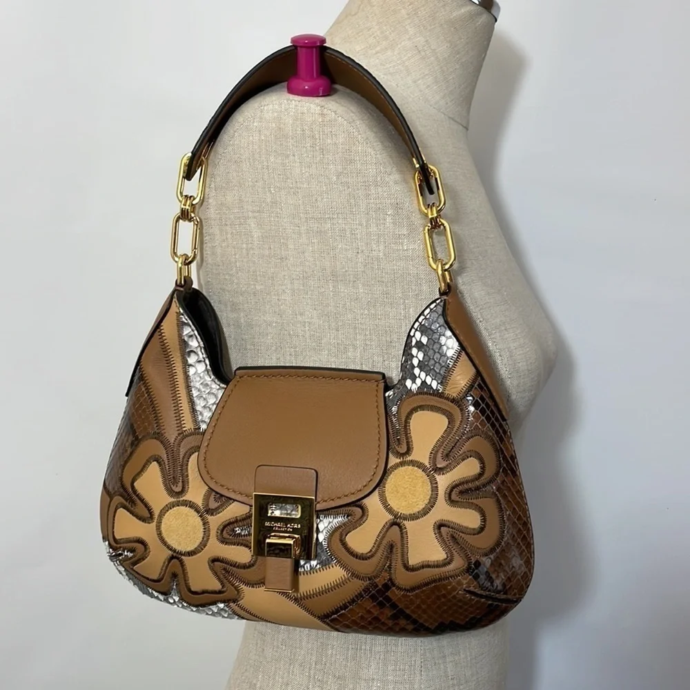 Michael Kors Bancroft Small Patchwork Snakeskin Leather Shoulder Bag
